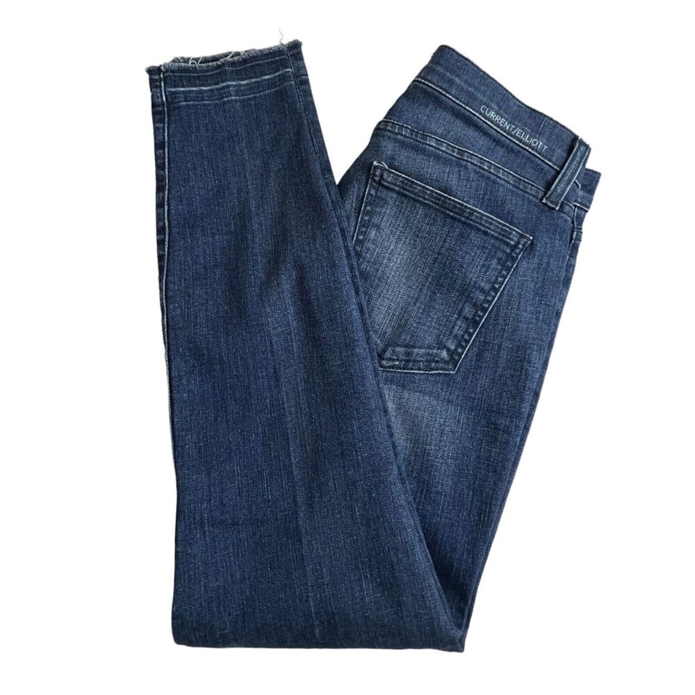 Current/Elliot Womens Dark Wash Low Rise‎ Raw Hem Stiletto Skinny Jeans 27